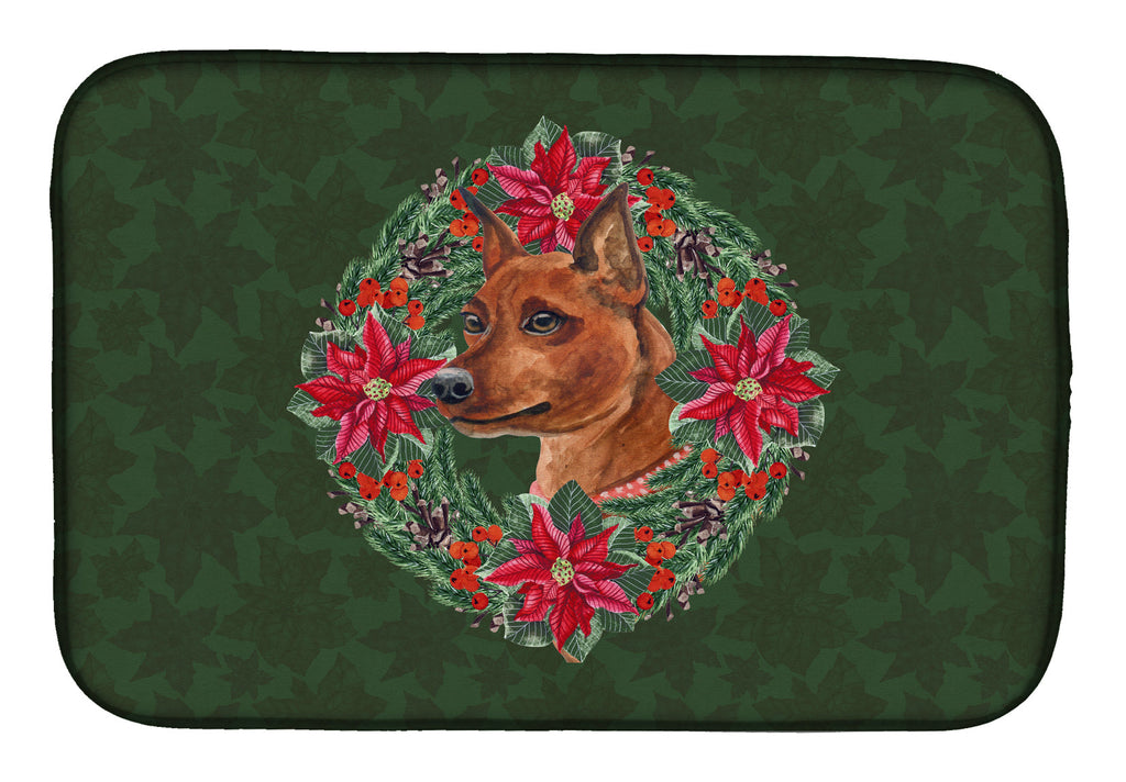 Miniature Pinscher Poinsetta Wreath Dish Drying Mat Absorbent Dish Drying Mat Pad for Kitchen Counter Dish Drainer Mat for Countertop, 14 x 21", Multicolor
