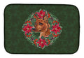 Miniature Pinscher Poinsetta Wreath Dish Drying Mat Absorbent Dish Drying Mat Pad for Kitchen Counter Dish Drainer Mat for Countertop, 14 x 21", Multicolor