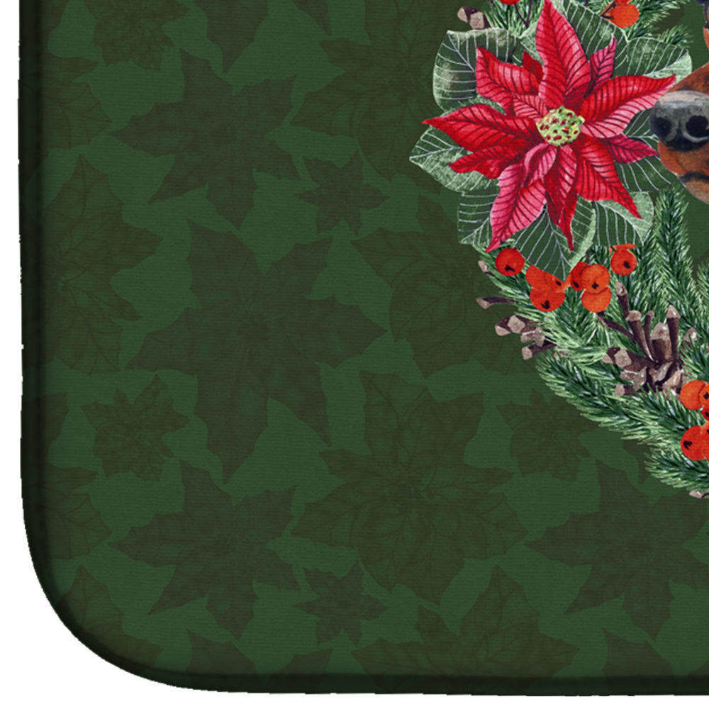 Miniature Pinscher Poinsetta Wreath Dish Drying Mat Absorbent Dish Drying Mat Pad for Kitchen Counter Dish Drainer Mat for Countertop, 14 x 21", Multicolor
