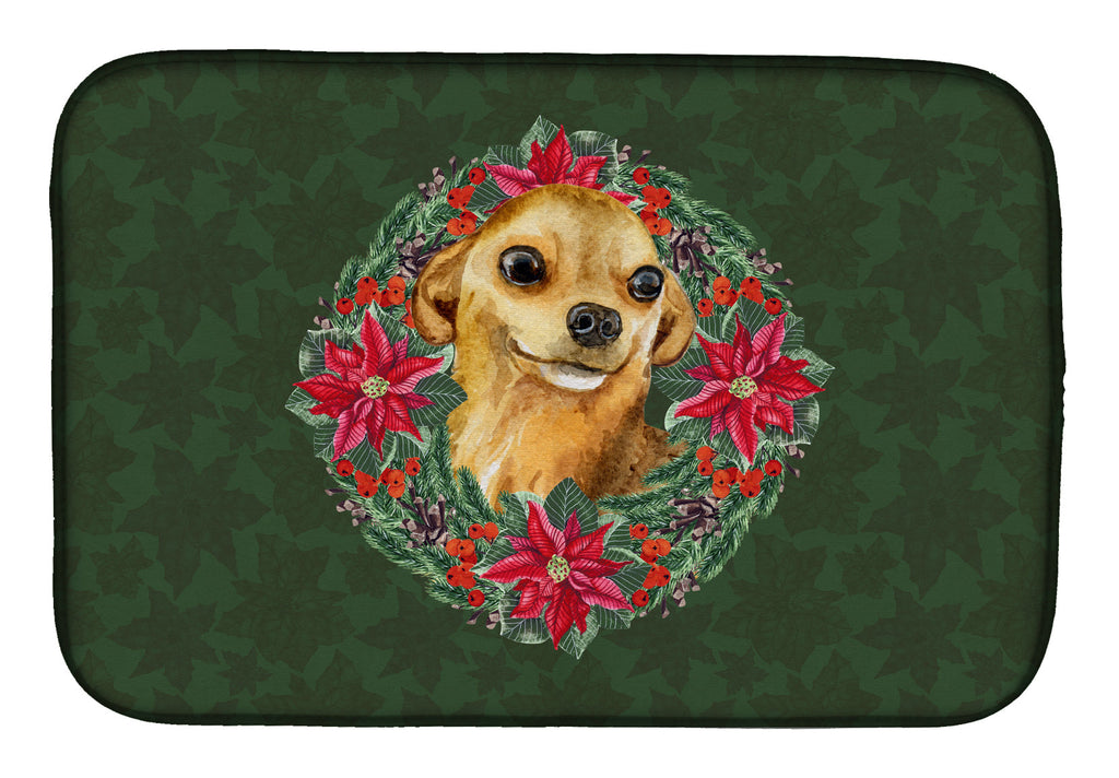 Chihuahua Poinsetta Wreath Dish Drying Mat Absorbent Dish Drying Mat Pad for Kitchen Counter Dish Drainer Mat for Countertop, 14 x 21", Multicolor