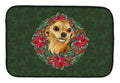 Chihuahua Poinsetta Wreath Dish Drying Mat Absorbent Dish Drying Mat Pad for Kitchen Counter Dish Drainer Mat for Countertop, 14 x 21", Multicolor