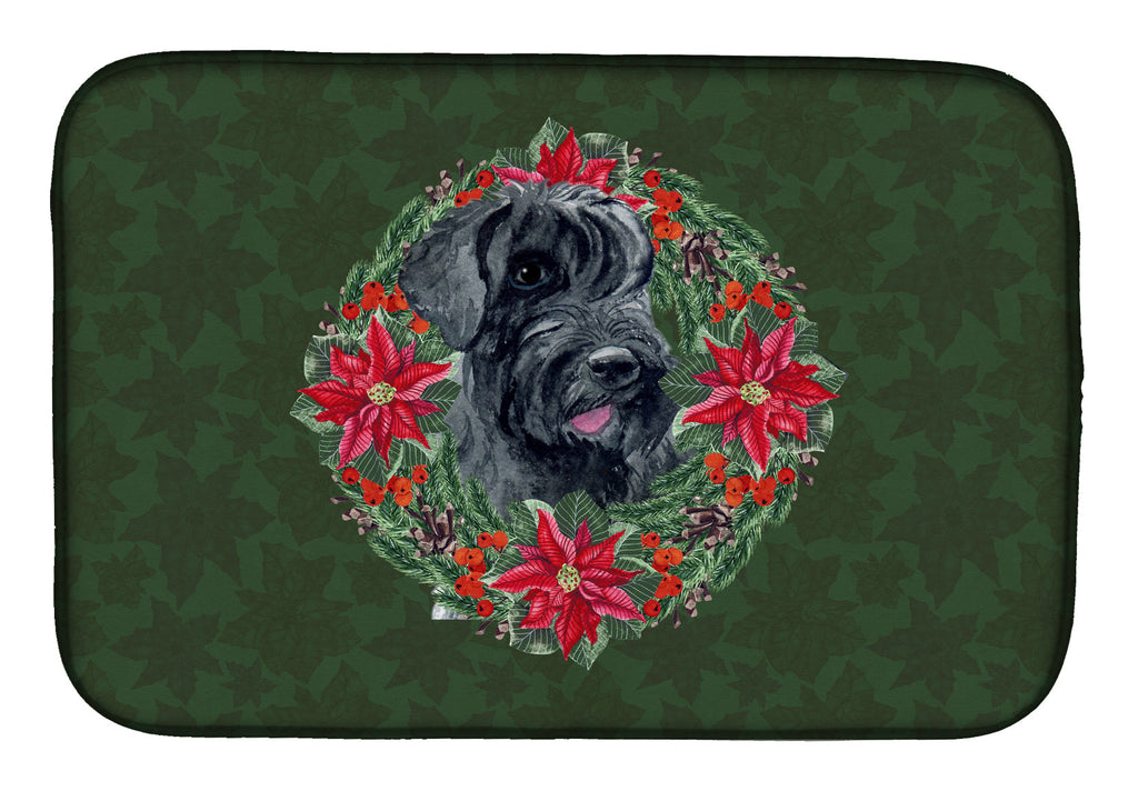 Giant Schnauzer Poinsetta Wreath Dish Drying Mat Absorbent Dish Drying Mat Pad for Kitchen Counter Dish Drainer Mat for Countertop, 14 x 21", Multicolor