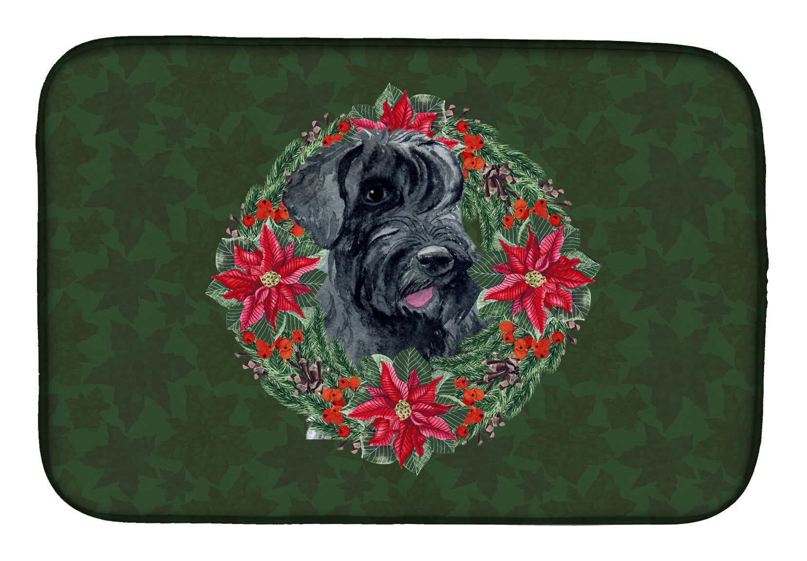 Giant Schnauzer Poinsetta Wreath Dish Drying Mat Absorbent Dish Drying Mat Pad for Kitchen Counter Dish Drainer Mat for Countertop, 14 x 21", Multicolor
