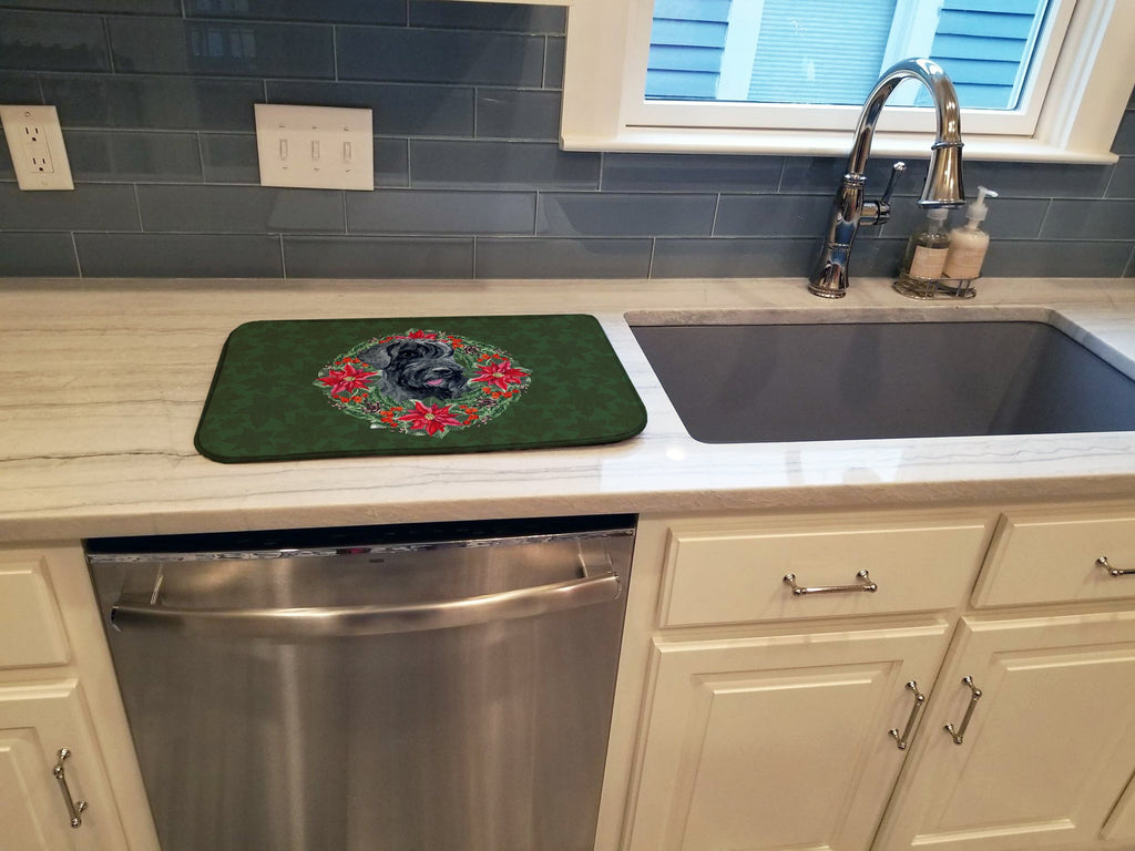 Giant Schnauzer Poinsetta Wreath Dish Drying Mat Absorbent Dish Drying Mat Pad for Kitchen Counter Dish Drainer Mat for Countertop, 14 x 21", Multicolor