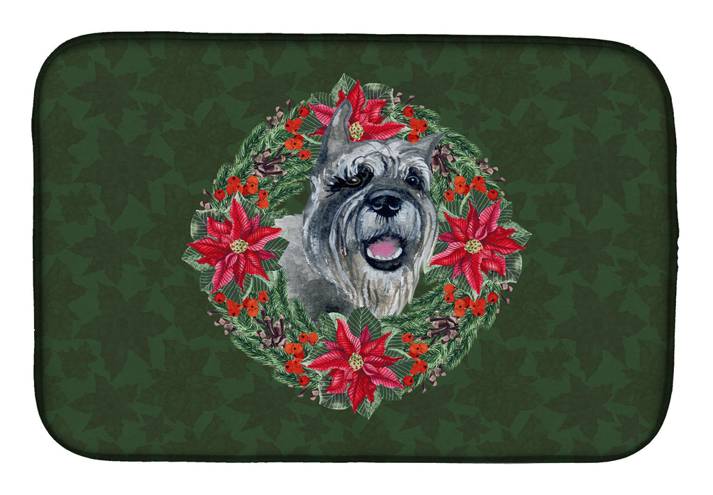 Schnauzer Poinsetta Wreath Dish Drying Mat Absorbent Dish Drying Mat Pad for Kitchen Counter Dish Drainer Mat for Countertop, 14 x 21", Multicolor