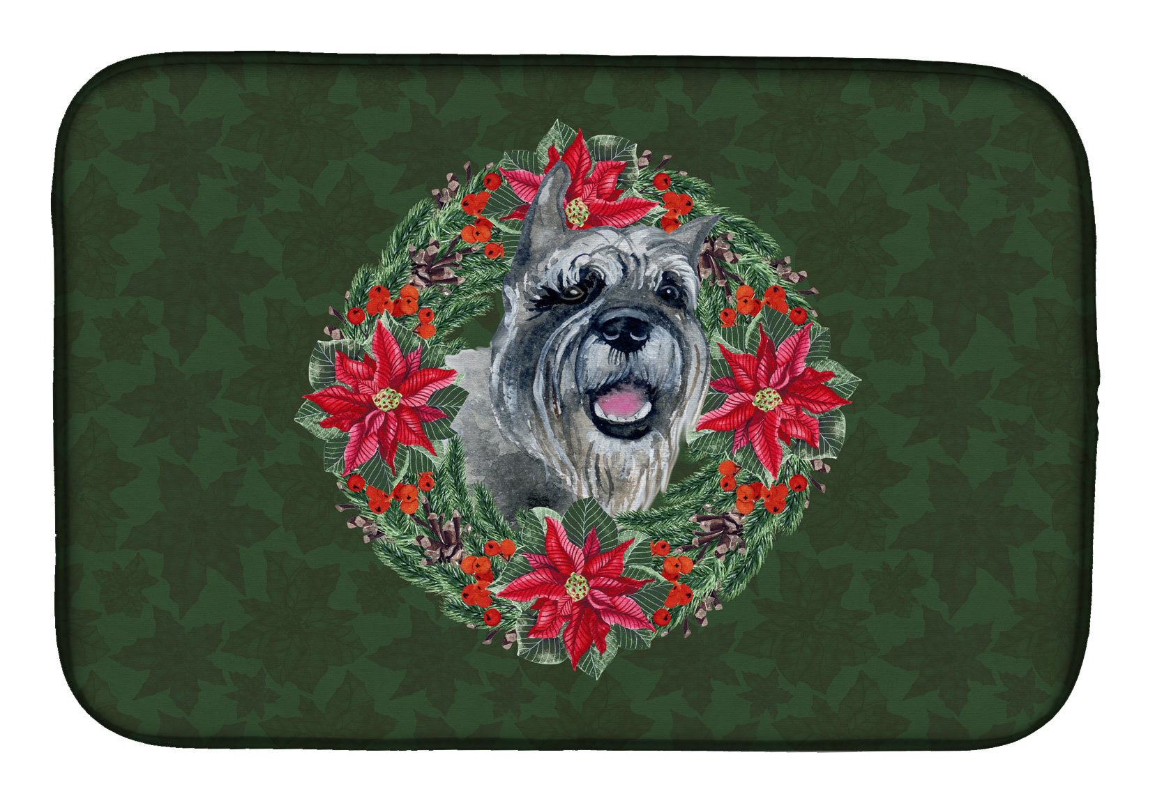 Schnauzer Poinsetta Wreath Dish Drying Mat Absorbent Dish Drying Mat Pad for Kitchen Counter Dish Drainer Mat for Countertop, 14 x 21", Multicolor