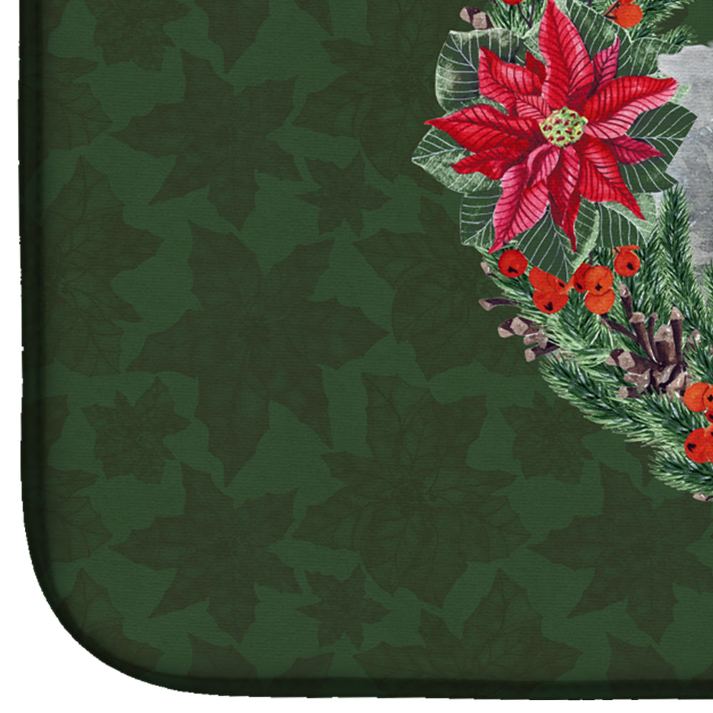 Schnauzer Poinsetta Wreath Dish Drying Mat Absorbent Dish Drying Mat Pad for Kitchen Counter Dish Drainer Mat for Countertop, 14 x 21", Multicolor