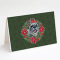 Schnauzer Poinsetta Wreath Greeting Cards Pack of 8 Blank Cards with Envelopes Whimsical A7 Size 5x7