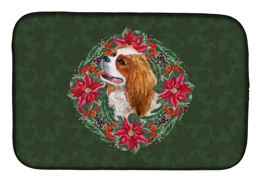 Cavalier Spaniel Poinsetta Wreath Dish Drying Mat Absorbent Dish Drying Mat Pad for Kitchen Counter Dish Drainer Mat for Countertop, 14 x 21", Multicolor
