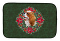 Cavalier Spaniel Poinsetta Wreath Dish Drying Mat Absorbent Dish Drying Mat Pad for Kitchen Counter Dish Drainer Mat for Countertop, 14 x 21", Multicolor