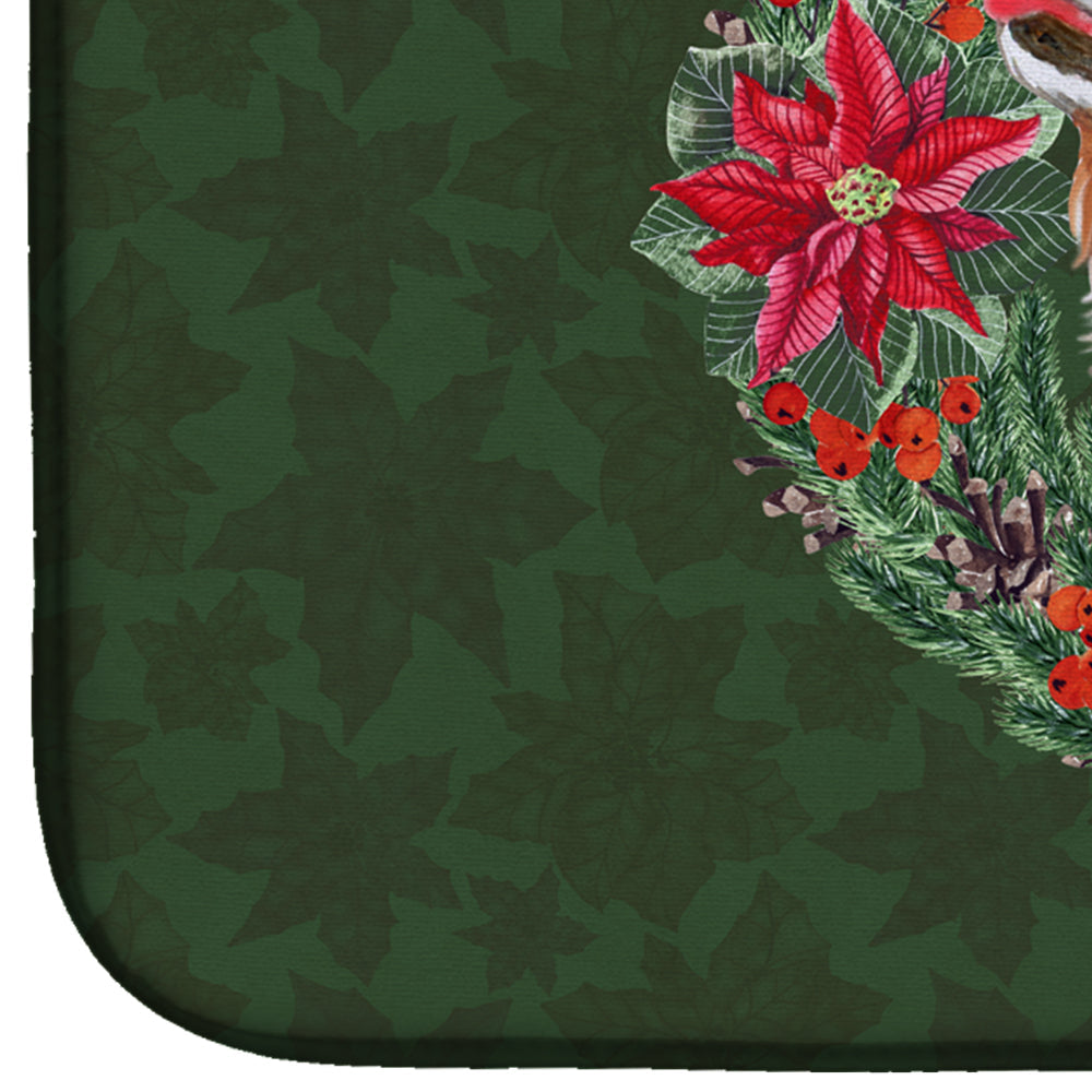 Cavalier Spaniel Poinsetta Wreath Dish Drying Mat Absorbent Dish Drying Mat Pad for Kitchen Counter Dish Drainer Mat for Countertop, 14 x 21", Multicolor