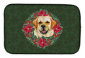 Golden Retriever Poinsetta Wreath Dish Drying Mat Absorbent Dish Drying Mat Pad for Kitchen Counter Dish Drainer Mat for Countertop, 14 x 21", Multicolor