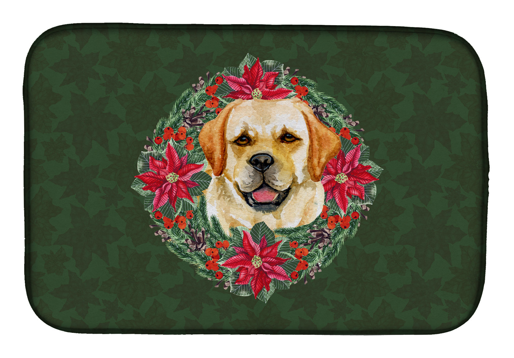 Golden Retriever Poinsetta Wreath Dish Drying Mat Absorbent Dish Drying Mat Pad for Kitchen Counter Dish Drainer Mat for Countertop, 14 x 21", Multicolor