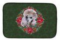 Poodle Poinsetta Wreath Dish Drying Mat Absorbent Dish Drying Mat Pad for Kitchen Counter Dish Drainer Mat for Countertop, 14 x 21", Multicolor