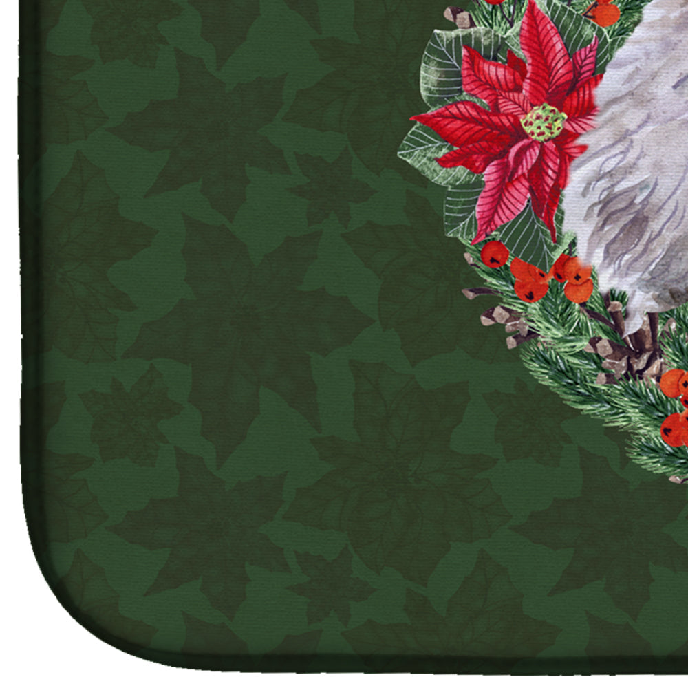 Poodle Poinsetta Wreath Dish Drying Mat Absorbent Dish Drying Mat Pad for Kitchen Counter Dish Drainer Mat for Countertop, 14 x 21", Multicolor