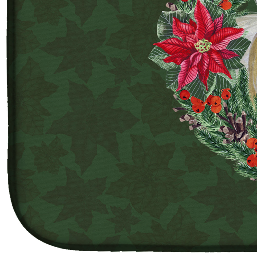 Shih Tzu Poinsetta Wreath Dish Drying Mat Absorbent Dish Drying Mat Pad for Kitchen Counter Dish Drainer Mat for Countertop, 14 x 21", Multicolor
