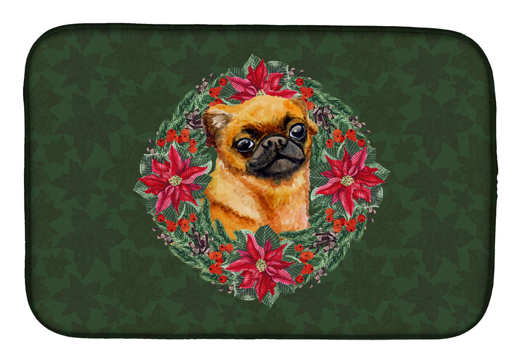 Small Brabant Griffon Poinsetta Wreath Dish Drying Mat Absorbent Dish Drying Mat Pad for Kitchen Counter Dish Drainer Mat for Countertop, 14 x 21", Multicolor