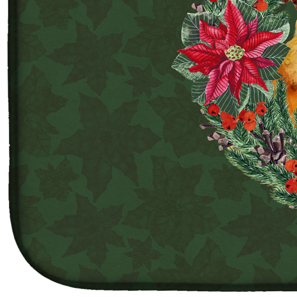 Small Brabant Griffon Poinsetta Wreath Dish Drying Mat Absorbent Dish Drying Mat Pad for Kitchen Counter Dish Drainer Mat for Countertop, 14 x 21", Multicolor