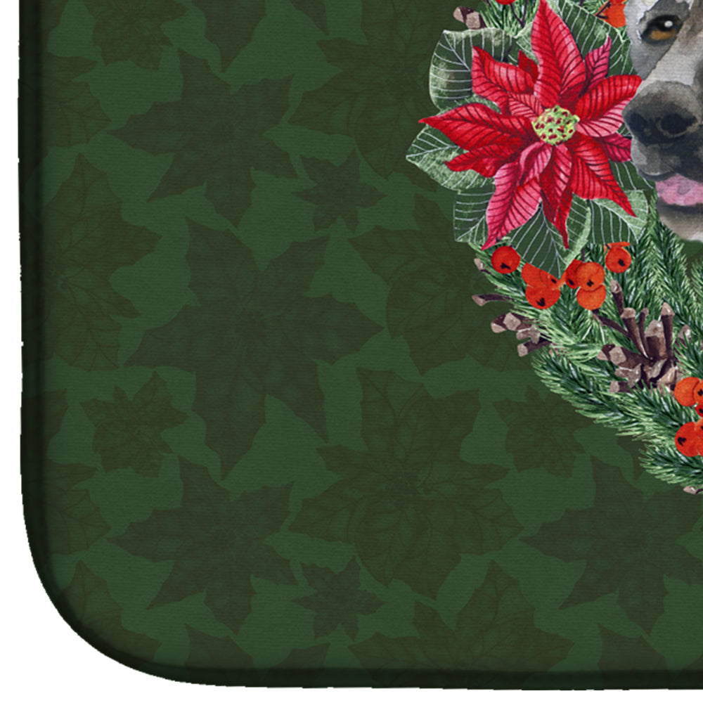 American Akita Poinsetta Wreath Dish Drying Mat Absorbent Dish Drying Mat Pad for Kitchen Counter Dish Drainer Mat for Countertop, 14 x 21", Multicolor