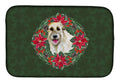 Irish Wolfhound Poinsetta Wreath Dish Drying Mat Absorbent Dish Drying Mat Pad for Kitchen Counter Dish Drainer Mat for Countertop, 14 x 21", Multicolor