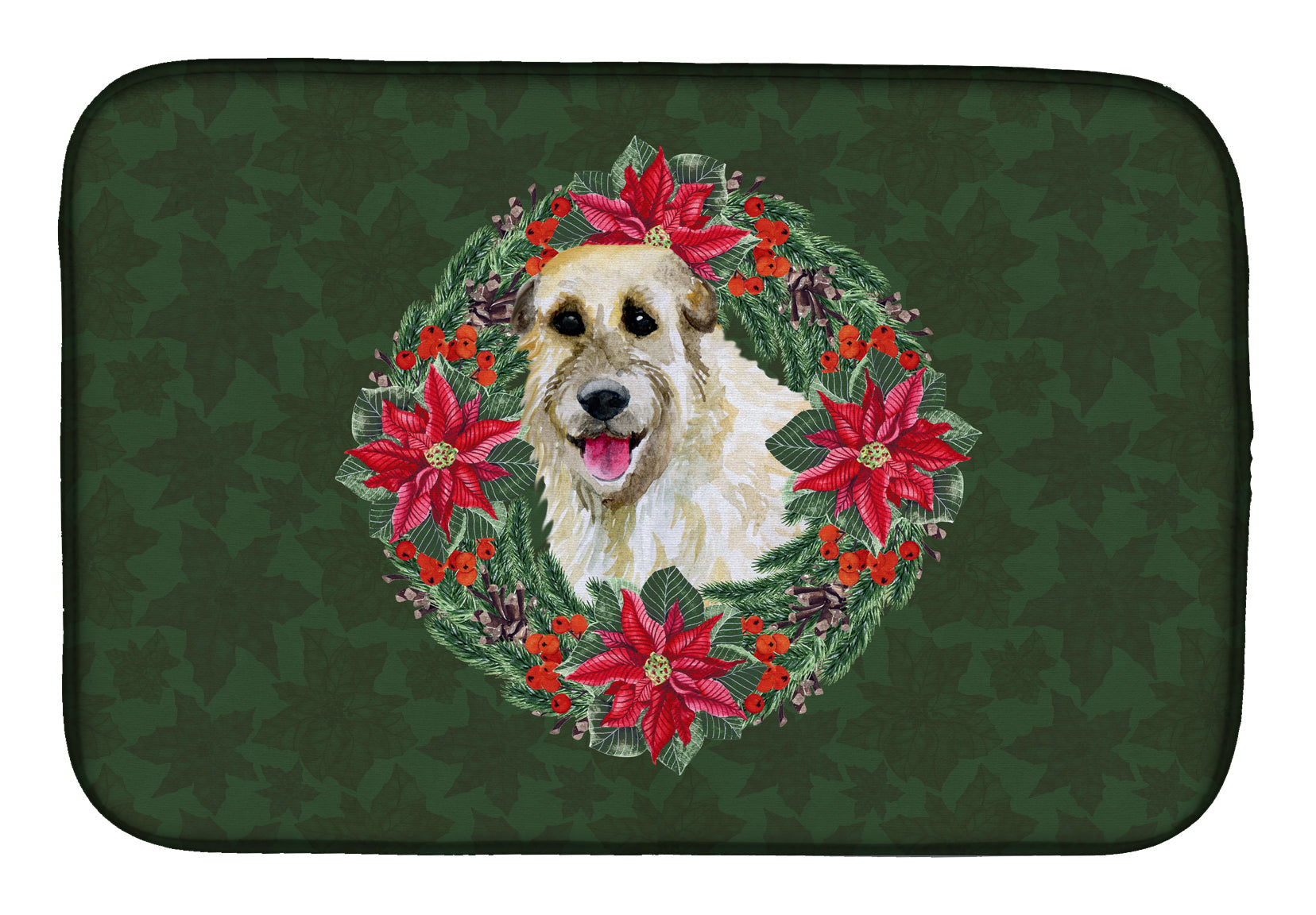 Irish Wolfhound Poinsetta Wreath Dish Drying Mat Absorbent Dish Drying Mat Pad for Kitchen Counter Dish Drainer Mat for Countertop, 14 x 21", Multicolor