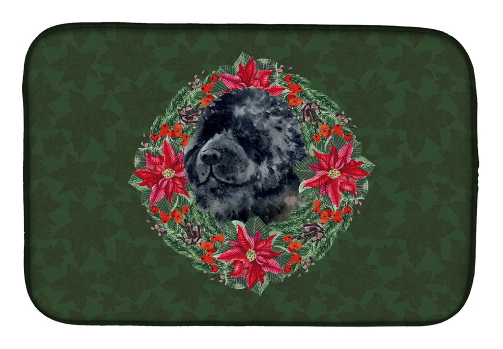 Newfoundland Poinsetta Wreath Dish Drying Mat Absorbent Dish Drying Mat Pad for Kitchen Counter Dish Drainer Mat for Countertop, 14 x 21", Multicolor