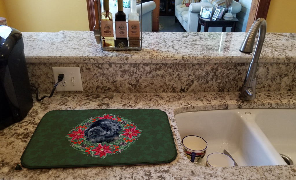 Newfoundland Poinsetta Wreath Dish Drying Mat Absorbent Dish Drying Mat Pad for Kitchen Counter Dish Drainer Mat for Countertop, 14 x 21", Multicolor