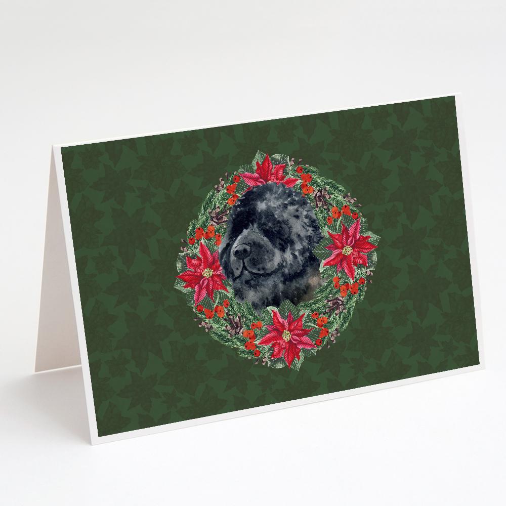 Newfoundland Poinsetta Wreath Greeting Cards Pack of 8 Blank Cards with Envelopes Whimsical A7 Size 5x7