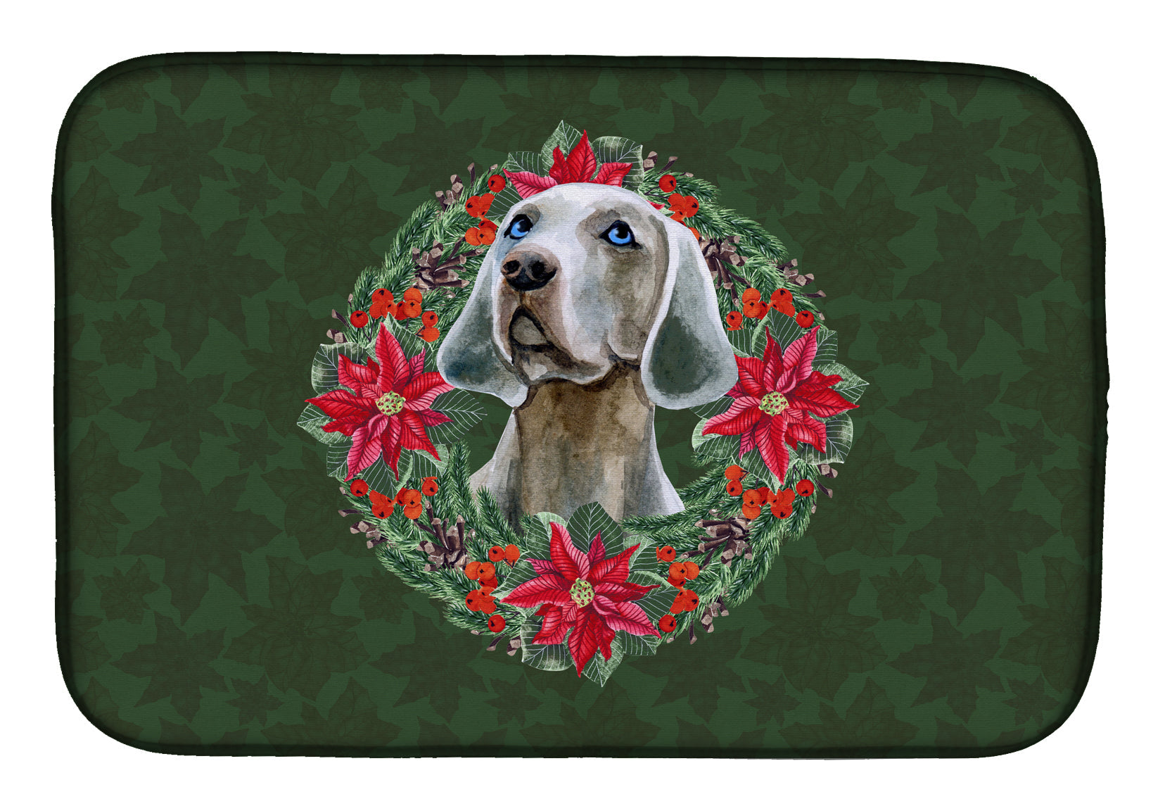 Weimaraner Poinsetta Wreath Dish Drying Mat Absorbent Dish Drying Mat Pad for Kitchen Counter Dish Drainer Mat for Countertop, 14 x 21", Multicolor