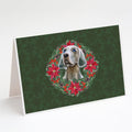 Weimaraner Poinsetta Wreath Greeting Cards Pack of 8 Blank Cards with Envelopes Whimsical A7 Size 5x7