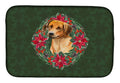 Rhodesian Ridgeback Poinsetta Wreath Dish Drying Mat Absorbent Dish Drying Mat Pad for Kitchen Counter Dish Drainer Mat for Countertop, 14 x 21", Multicolor