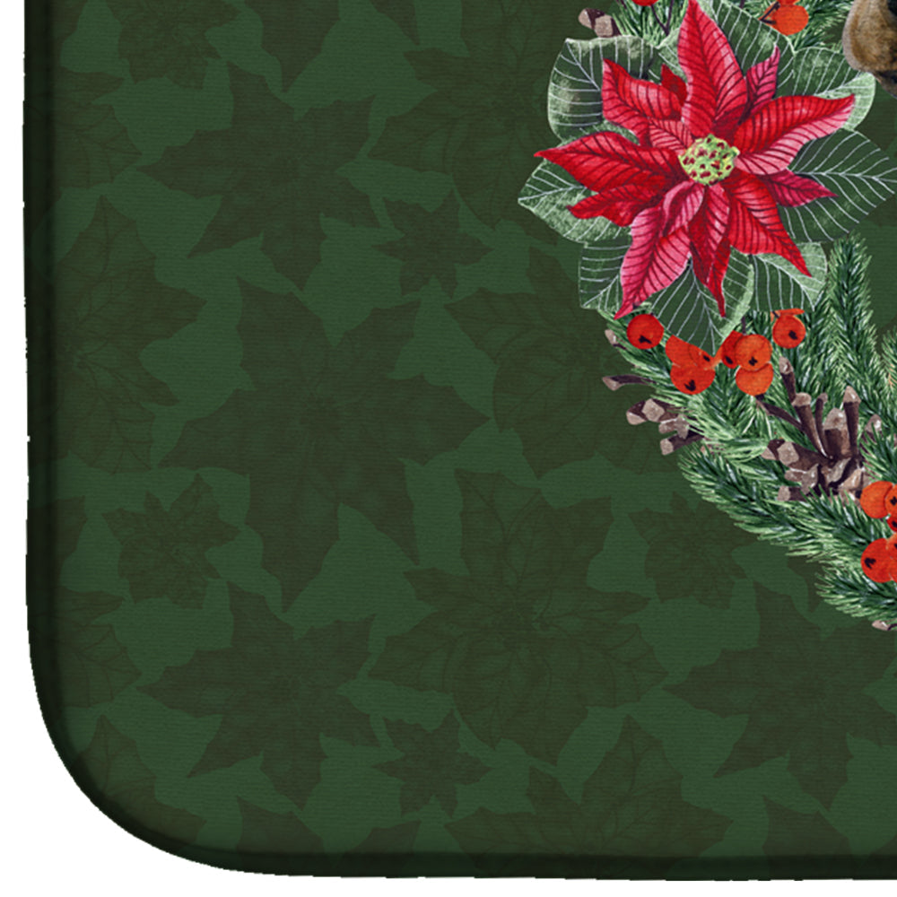 Rhodesian Ridgeback Poinsetta Wreath Dish Drying Mat Absorbent Dish Drying Mat Pad for Kitchen Counter Dish Drainer Mat for Countertop, 14 x 21", Multicolor