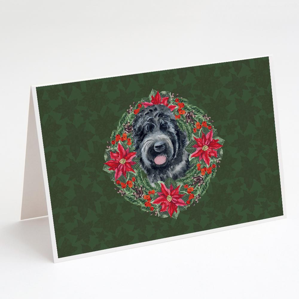 Black Russian Terrier Poinsetta Wreath Greeting Cards Pack of 8 Blank Cards with Envelopes Whimsical A7 Size 5x7