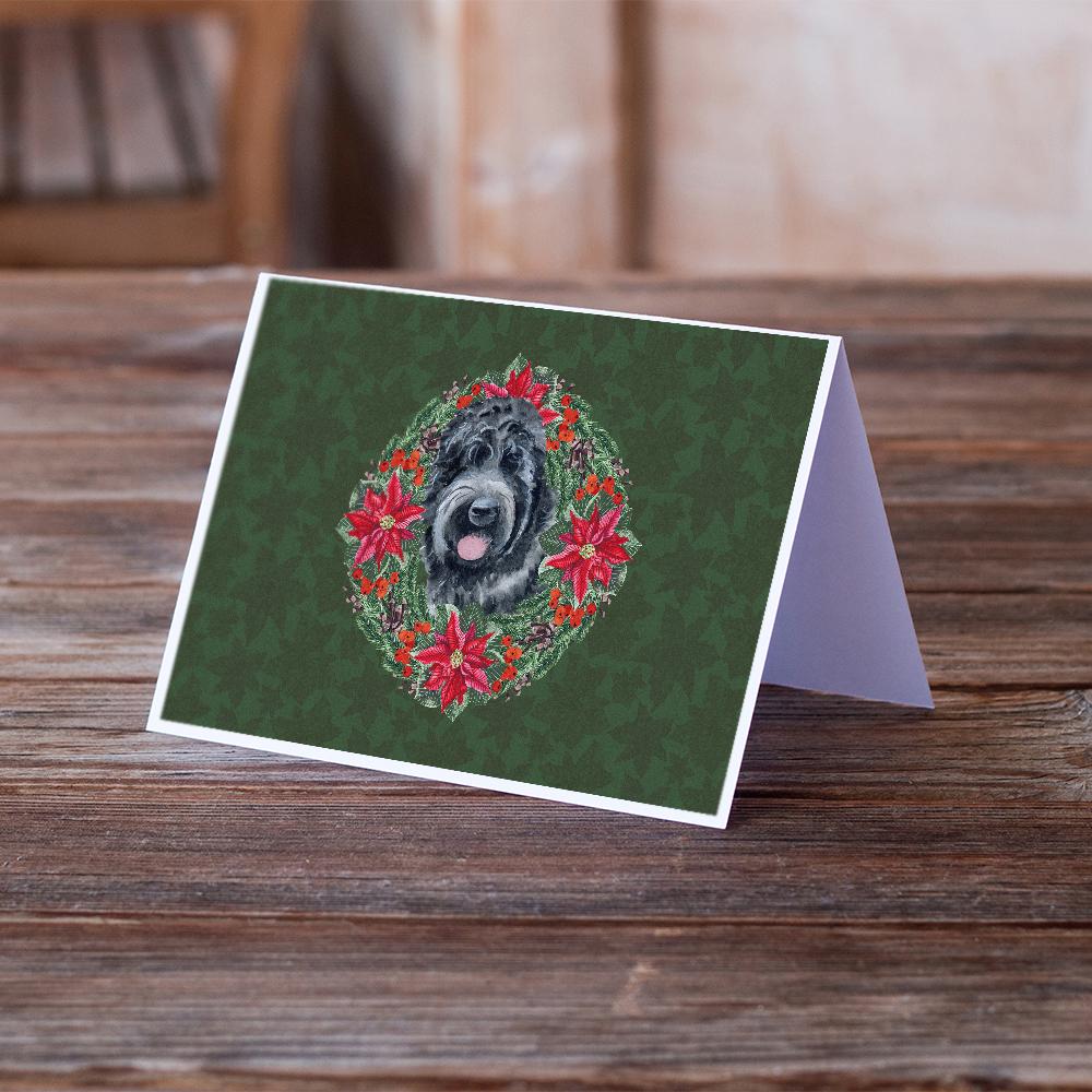 Black Russian Terrier Poinsetta Wreath Greeting Cards Pack of 8 Blank Cards with Envelopes Whimsical A7 Size 5x7