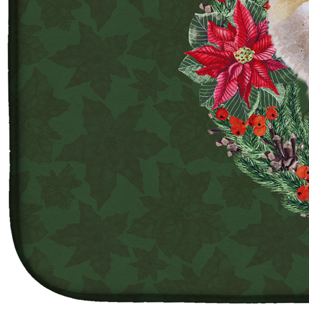 Shiba Inu Poinsetta Wreath Dish Drying Mat Absorbent Dish Drying Mat Pad for Kitchen Counter Dish Drainer Mat for Countertop, 14 x 21", Multicolor