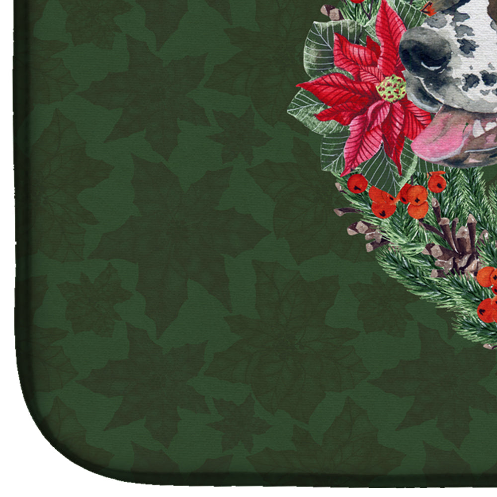 Saint Bernard Poinsetta Wreath Dish Drying Mat Absorbent Dish Drying Mat Pad for Kitchen Counter Dish Drainer Mat for Countertop, 14 x 21", Multicolor