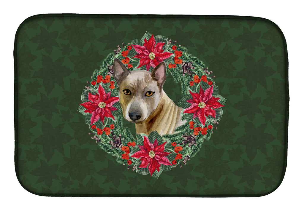 Thai Ridgeback Poinsetta Wreath Dish Drying Mat Absorbent Dish Drying Mat Pad for Kitchen Counter Dish Drainer Mat for Countertop, 14 x 21", Multicolor