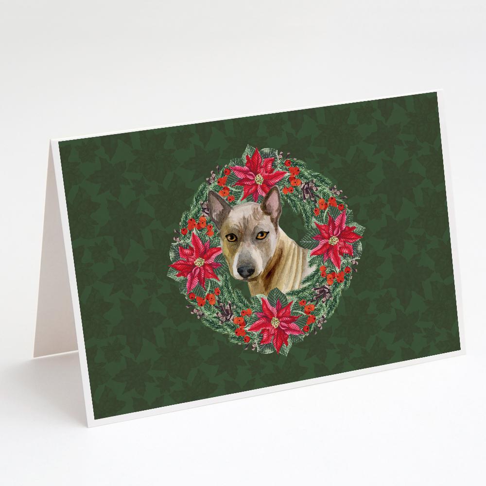 Thai Ridgeback Poinsetta Wreath Greeting Cards Pack of 8 Blank Cards with Envelopes Whimsical A7 Size 5x7