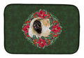 Pekingese Poinsetta Wreath Dish Drying Mat Absorbent Dish Drying Mat Pad for Kitchen Counter Dish Drainer Mat for Countertop, 14 x 21", Multicolor