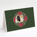 Pekingese Poinsetta Wreath Greeting Cards Pack of 8 Blank Cards with Envelopes Whimsical A7 Size 5x7