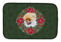 Pomeranian Poinsetta Wreath Dish Drying Mat Absorbent Dish Drying Mat Pad for Kitchen Counter Dish Drainer Mat for Countertop, 14 x 21", Multicolor