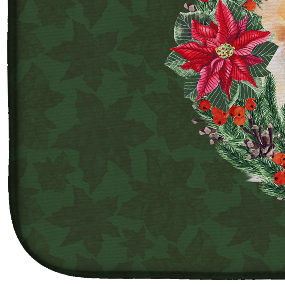 Pomeranian Poinsetta Wreath Dish Drying Mat Absorbent Dish Drying Mat Pad for Kitchen Counter Dish Drainer Mat for Countertop, 14 x 21", Multicolor