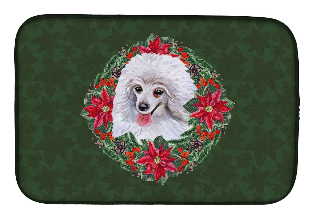 Medium White Poodle Poinsetta Wreath Dish Drying Mat Absorbent Dish Drying Mat Pad for Kitchen Counter Dish Drainer Mat for Countertop, 14 x 21", Multicolor