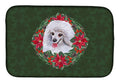 Medium White Poodle Poinsetta Wreath Dish Drying Mat Absorbent Dish Drying Mat Pad for Kitchen Counter Dish Drainer Mat for Countertop, 14 x 21", Multicolor