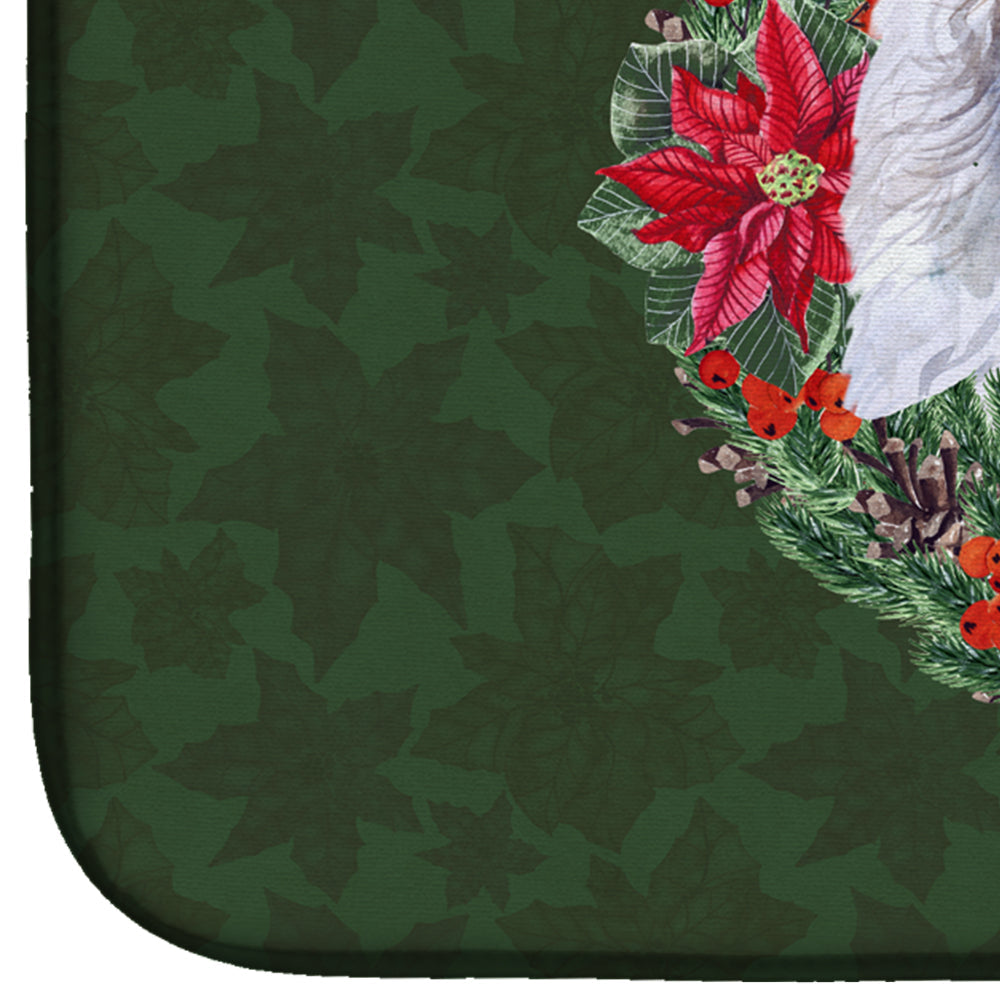 Medium White Poodle Poinsetta Wreath Dish Drying Mat Absorbent Dish Drying Mat Pad for Kitchen Counter Dish Drainer Mat for Countertop, 14 x 21", Multicolor