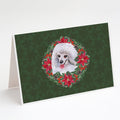 Medium White Poodle Poinsetta Wreath Greeting Cards Pack of 8 Blank Cards with Envelopes Whimsical A7 Size 5x7