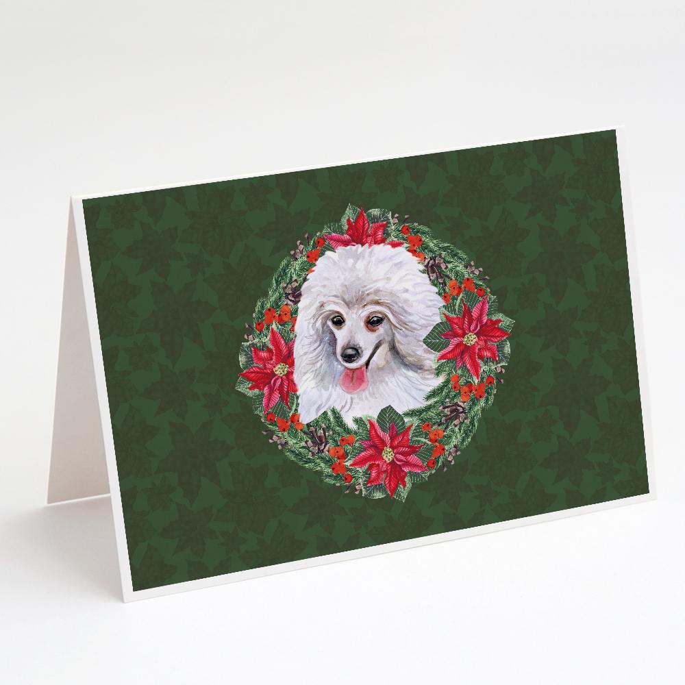 Medium White Poodle Poinsetta Wreath Greeting Cards Pack of 8 Blank Cards with Envelopes Whimsical A7 Size 5x7
