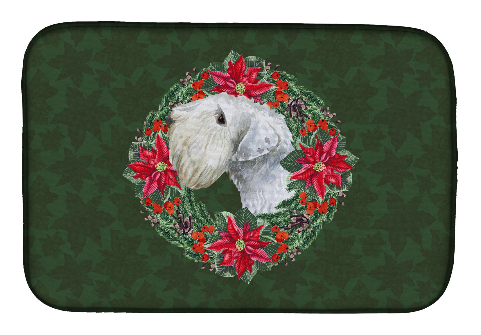 Sealyham Terrier Poinsetta Wreath Dish Drying Mat Absorbent Dish Drying Mat Pad for Kitchen Counter Dish Drainer Mat for Countertop, 14 x 21", Multicolor