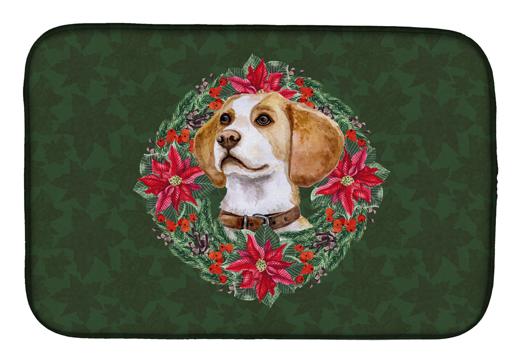 Beagle Poinsetta Wreath Dish Drying Mat Absorbent Dish Drying Mat Pad for Kitchen Counter Dish Drainer Mat for Countertop, 14 x 21", Multicolor
