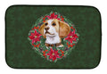 Beagle Poinsetta Wreath Dish Drying Mat Absorbent Dish Drying Mat Pad for Kitchen Counter Dish Drainer Mat for Countertop, 14 x 21", Multicolor